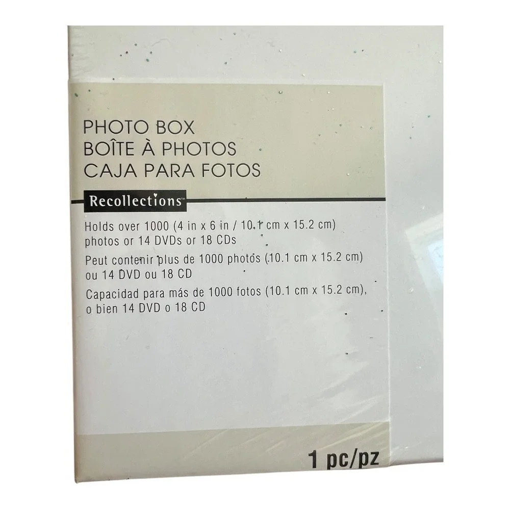 Recollections Photo Box White Glitter Sparkle 1000+ Capacity New Sealed